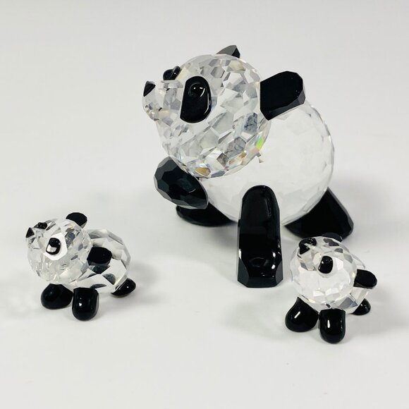 Swarovski Crystal Panda Mother and 2 Babies 181080/ 181081 So Sweet & Adorable - Picture 1 of 7